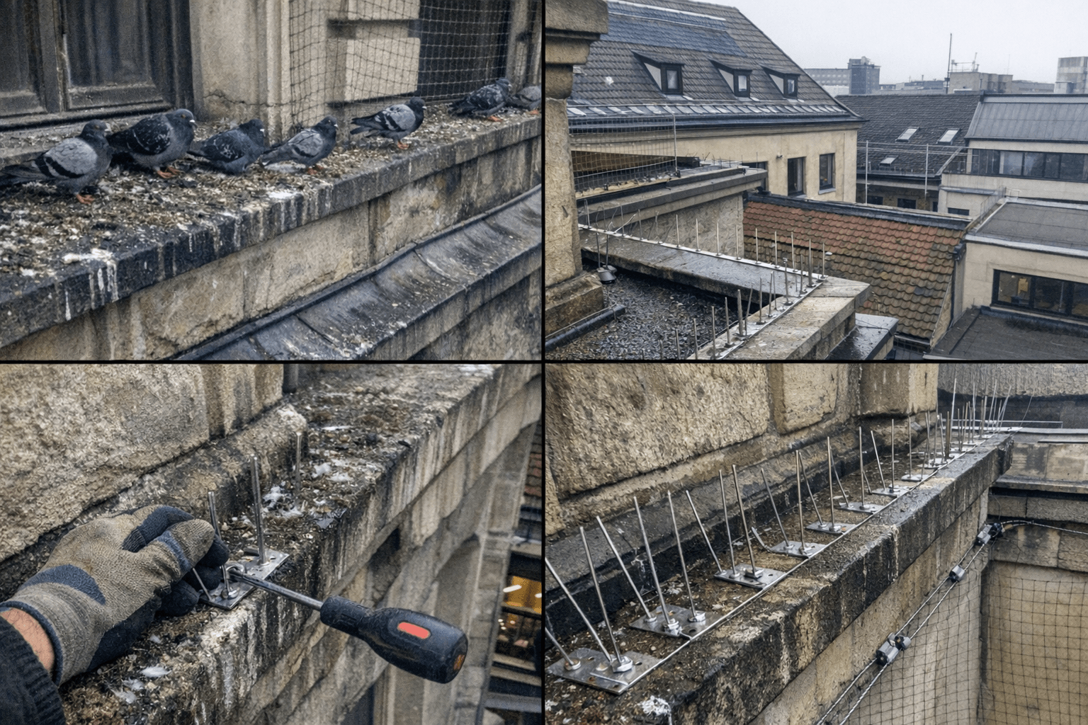 Tauben auf Dachkante an Gebäude