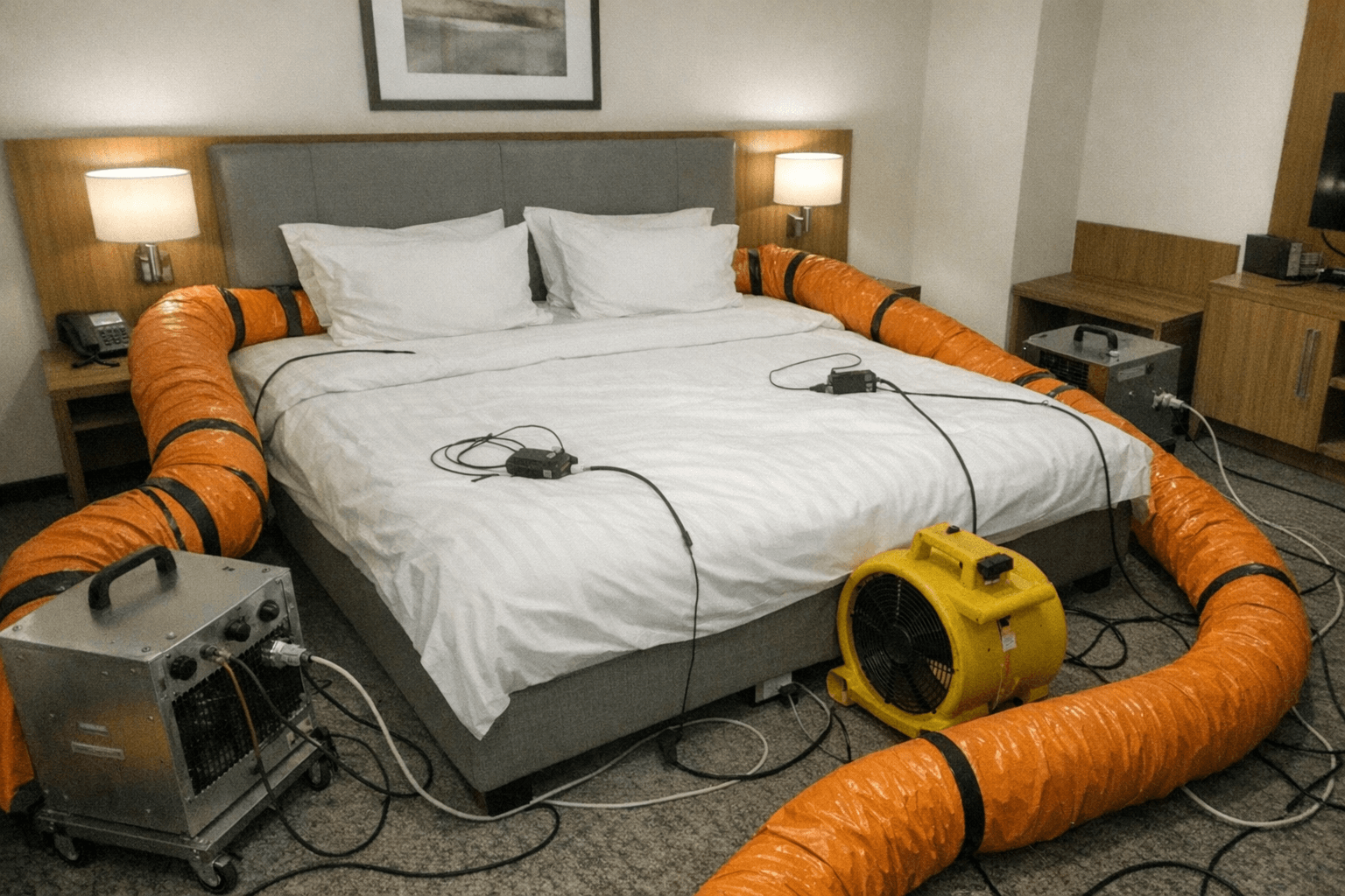 Wärmebehandlung zur Bettwanzenbekämpfung in einem Schlafzimmer