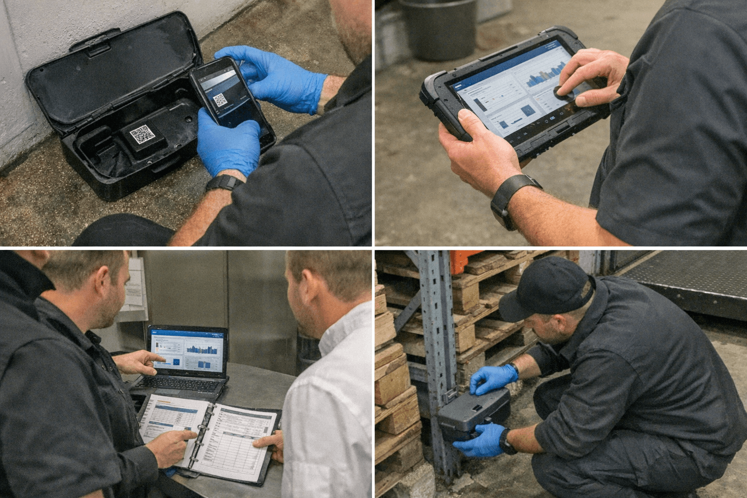 Techniker bespricht digitales Schädlingsmonitoring mit einem Facility-Manager
